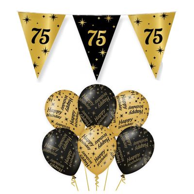 Leeftijd 75 jaar verjaardag versiering pakket zwart/goud 2-soorten