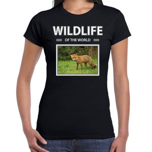 Vos t-shirt met dieren foto wildlife of the world zwart voor dames