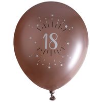 Verjaardag leeftijd ballonnen 18 jaar - 6x - rosegoud - 30 cm - Feestartikelen/versieringen