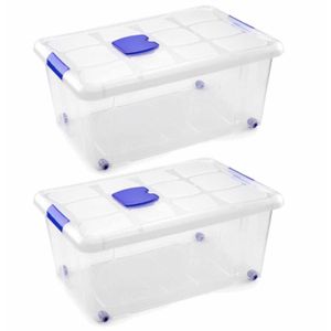 2x Opslagbakken/organizers met deksel 36 liter 59 cm transparant