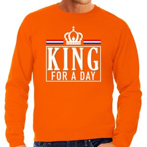 King for a day sweater oranje met witte letters voor heren - Koningsdag truien 2XL  -
