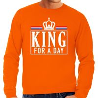 King for a day sweater oranje met witte letters voor heren - Koningsdag truien 2XL  -