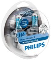 Philips koplamp "white vision ultra" lamp h4 12v kit white visors. ult