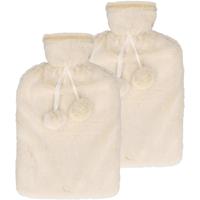 Warmwaterkruik - 2x - met zachte pluche hoes - creme wit - 2L - kruik