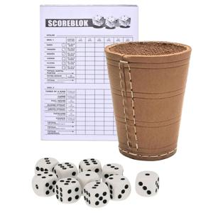 Yahtzee dobbelset - incl. scoreblok - dobbelbeker leer - 10x dobbelstenen - Dobbelset speelset