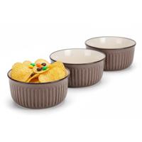 Serveer/chips schaaltje Striped - 8x - bruin - 14 x 7 cm - keramiek - kommetjes - 500 ml