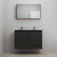 On-Line Badkamermeubelset - 100 cm - Voorgemonteerd - Greeploze Ladestructuur - Acryl Wastafel - 2 Kraangaten - Spiegelkast - Mat Zwart