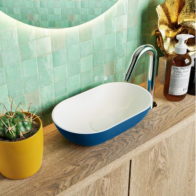 MONDIAZ POOLE solid surface opzetkom kleur Jeans | Talc. Afmeting 30x18x8cm