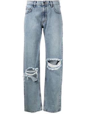The Mannei jean droit à finitions effilochées - Bleu