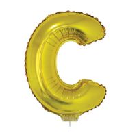 Gouden opblaas letter ballon C op stokje 41 cm   -