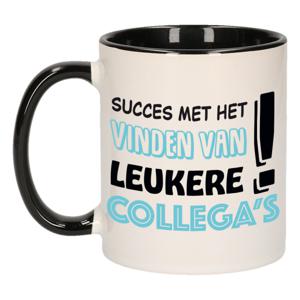 Afscheid cadeau mok collega - succes - zwart/blauw - 300 ml - keramiek