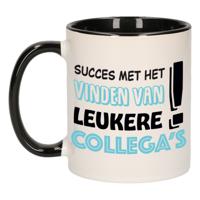 Afscheid cadeau mok collega - succes - zwart/blauw - 300 ml - keramiek