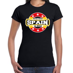 Have fear Spain is here t-shirt t / Spanje supporters t-shirt zwart voor dames