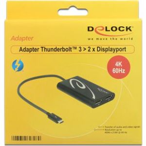 Delock 62708 Adapter Thunderbolt 3 male > 2 x DisplayPort female 4K 60 Hz