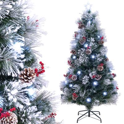Gevlokte Kerstboom Kunstkerstboom Takuiteinden Dennennaalden Bosjes Rode Bessen Natuurlijke Dennenappels Glasvezel LED-Verlichting