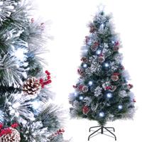 Gevlokte Kerstboom Kunstkerstboom Takuiteinden Dennennaalden Bosjes Rode Bessen Natuurlijke Dennenappels Glasvezel LED-Verlichting