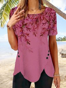 Button irregular hem gradient Flower Top T-shirt tunic