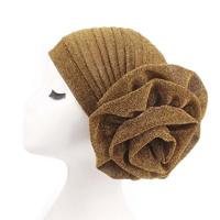2st Bright draad plaat Fower tulband Cap chemotherapie Cap (goud) 2st Bright draad plaat Fower tulband Cap chemotherapie Cap (goud)
