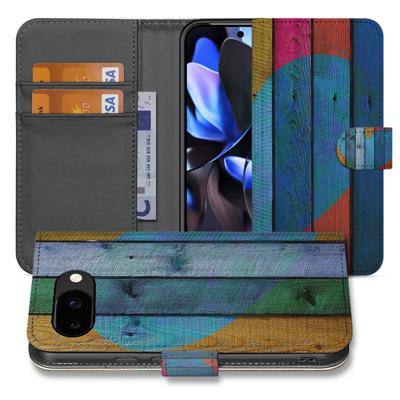 Wood Heart Patroon Google Pixel 9a Book Case Hoesje