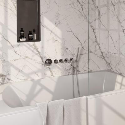 BRAUER Stripe Thermostatische Badkraan - SET 01 - inbouw - uitloop - staaf handdouche - doucheslang - wandaansluitbocht - chroom 5-CE-357