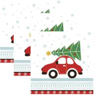 Daisy kerst thema servetten - 60x st - 33 x 33 cm - auto met kerstboom - papier
