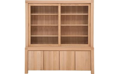 Goossens Buffetkast Clear, 2 glasdeuren boven, 4 dichte deuren onder, onbewerkt eiken, 210 x 225 x 45 cm, stijlvol landelijk