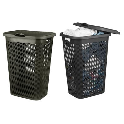 Wasmand Ventilation - met deksel - 2x - zwart en bruin - 50 liter - 61 x 43 cm