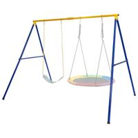 A-Frame Dubbele Schommel Metalen Frame 249 x 185 x 181,5 cm Blauw + Geel