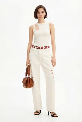 Geknipte denim broek met ruitvormige randen. - WHITE - 42