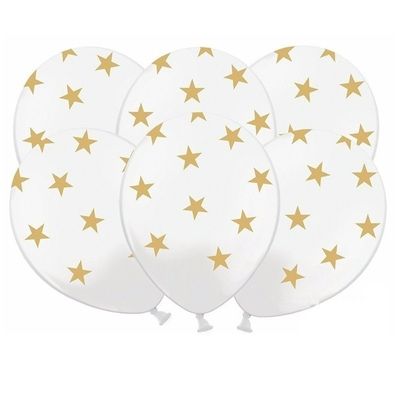 6x stuks Witte ballonnen met gouden sterren