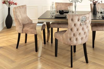 Chesterfield Stoel CASTLE DELUXE beige fluweel met leeuwenkop studs - 45734