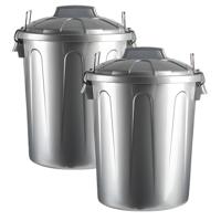 Plasticforte afvalemmer - 2x - zilver - 21L - kunststof - H42 cm - met deksel