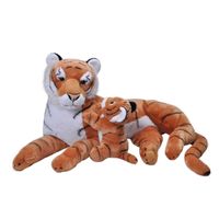 Grote pluche gestreepte tijger met welpje knuffel 76 cm speelgoe   -