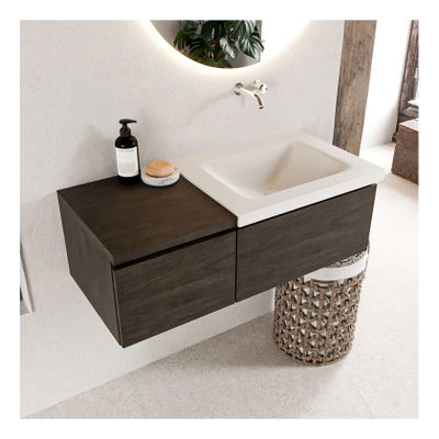 Mondiaz Bukla 100cm badmeubel met module 40 dark brown 2 lades met wastafel rechts zonder kraangat kleur talc