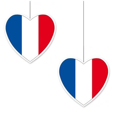 Hangdecoratie hartje van vlag Frankrijk - 2x - 14 cm - Franse vlag EK/WK landen versiering - karton Hangdecoratie hartje van vlag Frankrijk - 2x - 14 cm - Franse vlag EK/WK landen versiering - karton