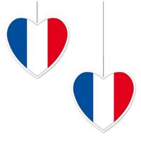 Hangdecoratie hartje van vlag Frankrijk - 2x - 14 cm - Franse vlag EK/WK landen versiering - karton