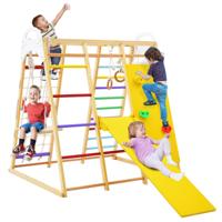 8-In-1 Klimspeelgoedset Incl. Klimrek Turnringen Klimladder Glijbaan Touwladder Klimvelden Klimnet Schommel en Tekenbord (Gekleurd)