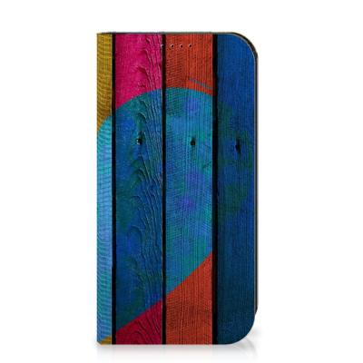 iPhone 15 Pro Book | Wallet Case | Wood Heart - Cadeau voor je Vriend