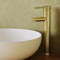Wastafelkraan SaniClear Brass Stripes | Opbouw | Mengkraan | Hoog model | Geborsteld messing - mat goud