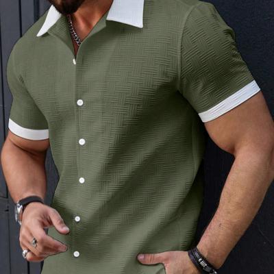 Bon&Bon Homme Men's Beige Contrast Trim Short Sleeve Casual Shirt Olive Green / L