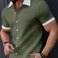 Bon&Bon Homme Men's Beige Contrast Trim Short Sleeve Casual Shirt Olive Green / L