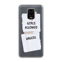No Girls Allowed Unless: Xiaomi Redmi Note 9 Pro Transparant Hoesje