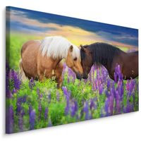 Schilderij - Paarden in de wei, multi-gekleurd, 4 maten, Premium print - thumbnail