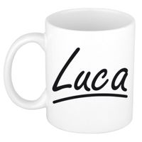 Naam cadeau mok / beker Luca met sierlijke letters 300 ml - thumbnail