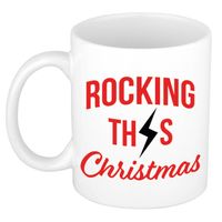Leuke Kerst cadeau mok/beker - rocking this Christmas - wit - Bekers - thumbnail
