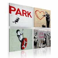 Schilderij - Banksy - Stedelijke Inspiratie, 4luik , multikleur , wanddecoratie , premium print op canvas