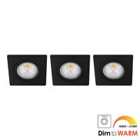 Set 3x Bella Ondiepe LED spot kantelbaar 7Watt vierkant ZWART dimbaar - dim to warm