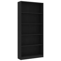 The Living Store Boekenkast - Zwart - 80 x 24 x 175 cm - Met 5-laags design