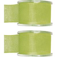 Hobby/decoratie sierlint - 2x - groen - organza - 4 cm x 20 meter - thumbnail