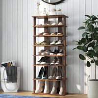 7-Niveaus Dubbele Rij Schoenenrek Verticale Houten Schoenorganizer Schoenenopslag 47 x 25,5 x 110 cm Rustiek Bruin